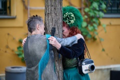 Lembachhaus Walking Ritual: Beth and Annie hug a tree